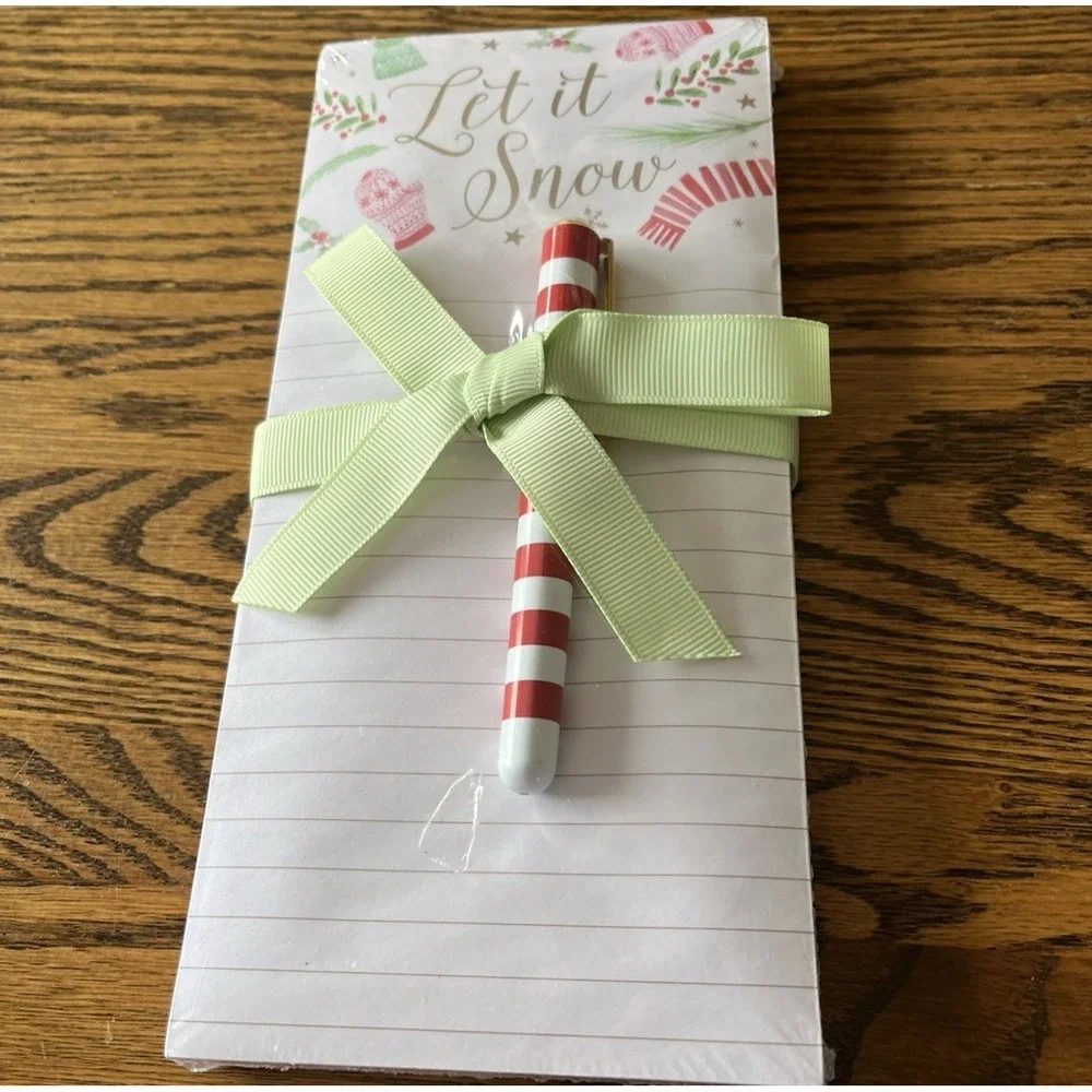 Lady Jayne Ltd Let It Snow Lined Note Pad Magnetic Pen Green Ribbon Gift Holiday